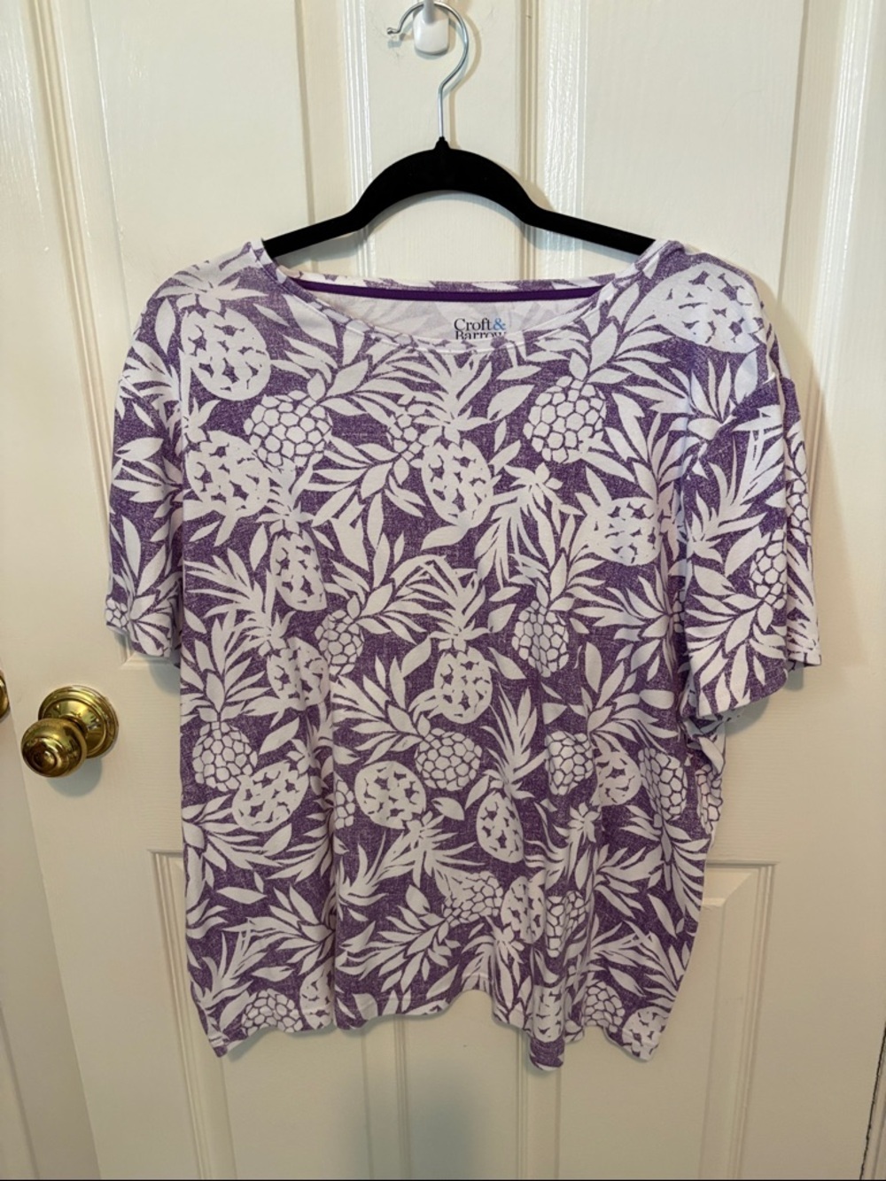 croft & barrow Purple and White Pineapple Print Short Sleeve Tee - Picture 1 of 4